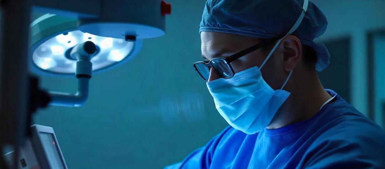 pikaso_texttoimage_Surgeon-in-an-operating-room-working-on-an-endosco (2) (1) Un médecin dans un bloc opératoire qui manipule un outil par contrôle vocal.