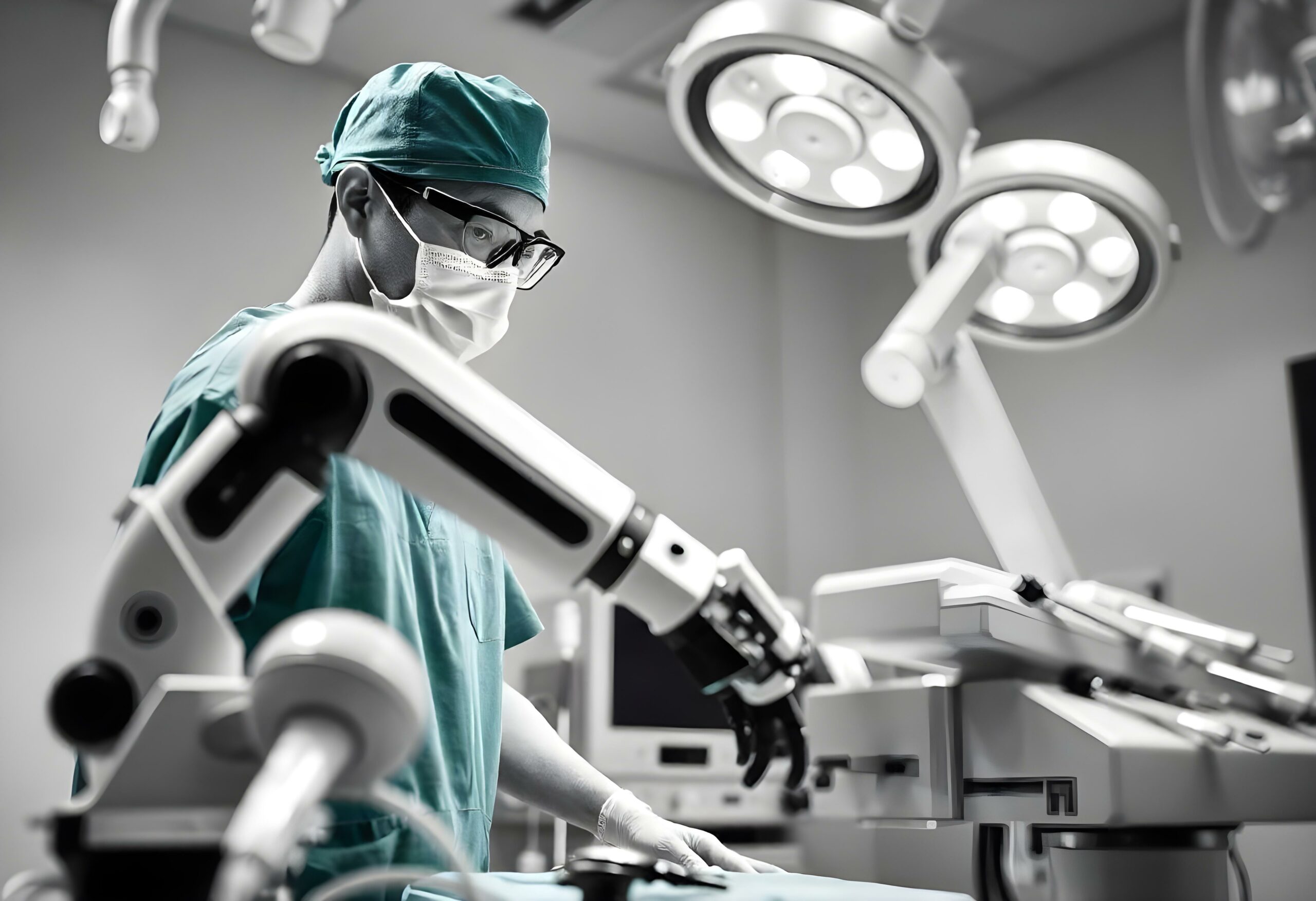 freepik_edit_Candid-image-photography-natural-textures-highly-r (1) A surgeon in an operating room and a robotic arm