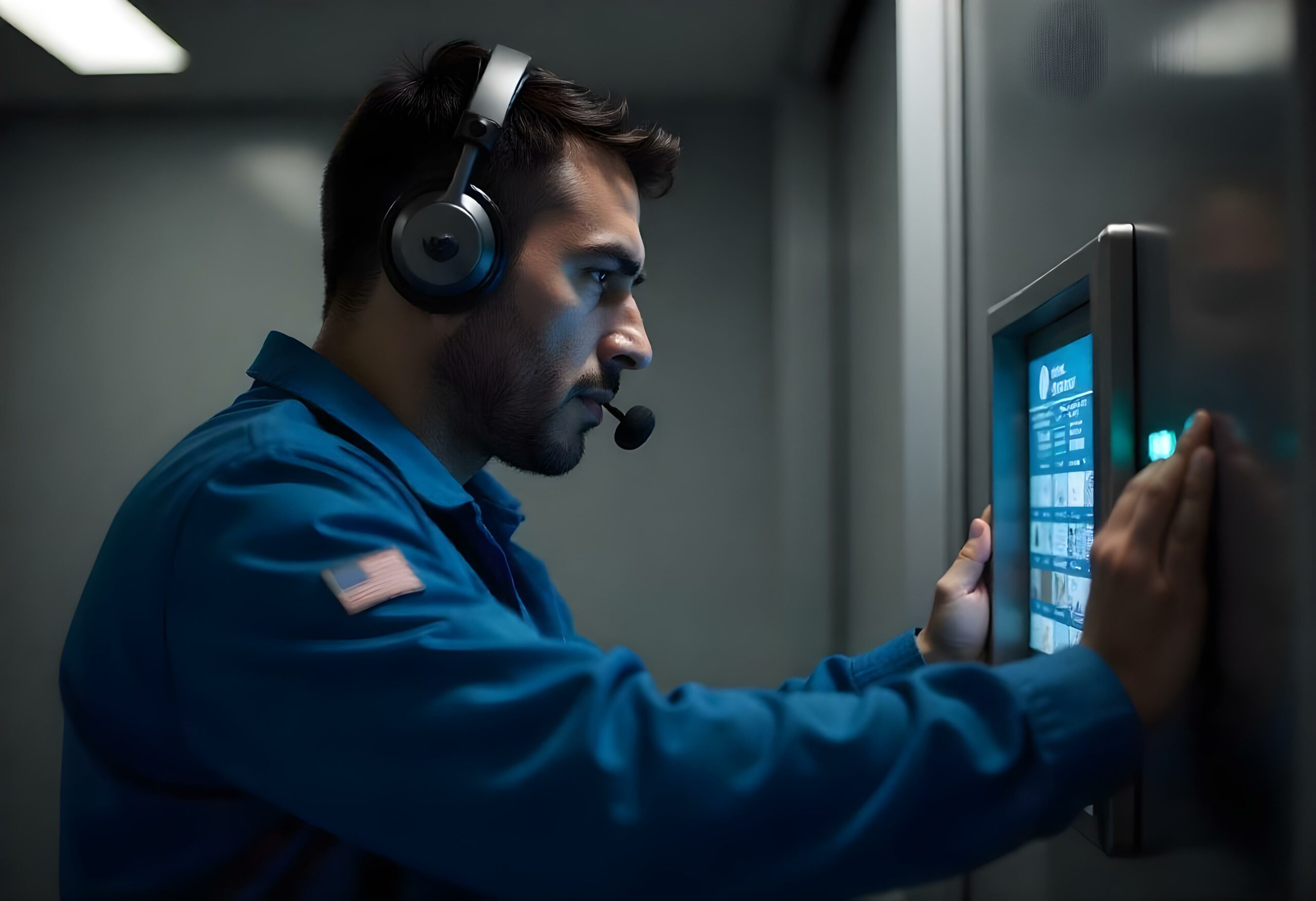 freepik_edit_Candid-image-photography-natural-textures-highly-r (2) A man with a headset trying to open a door system