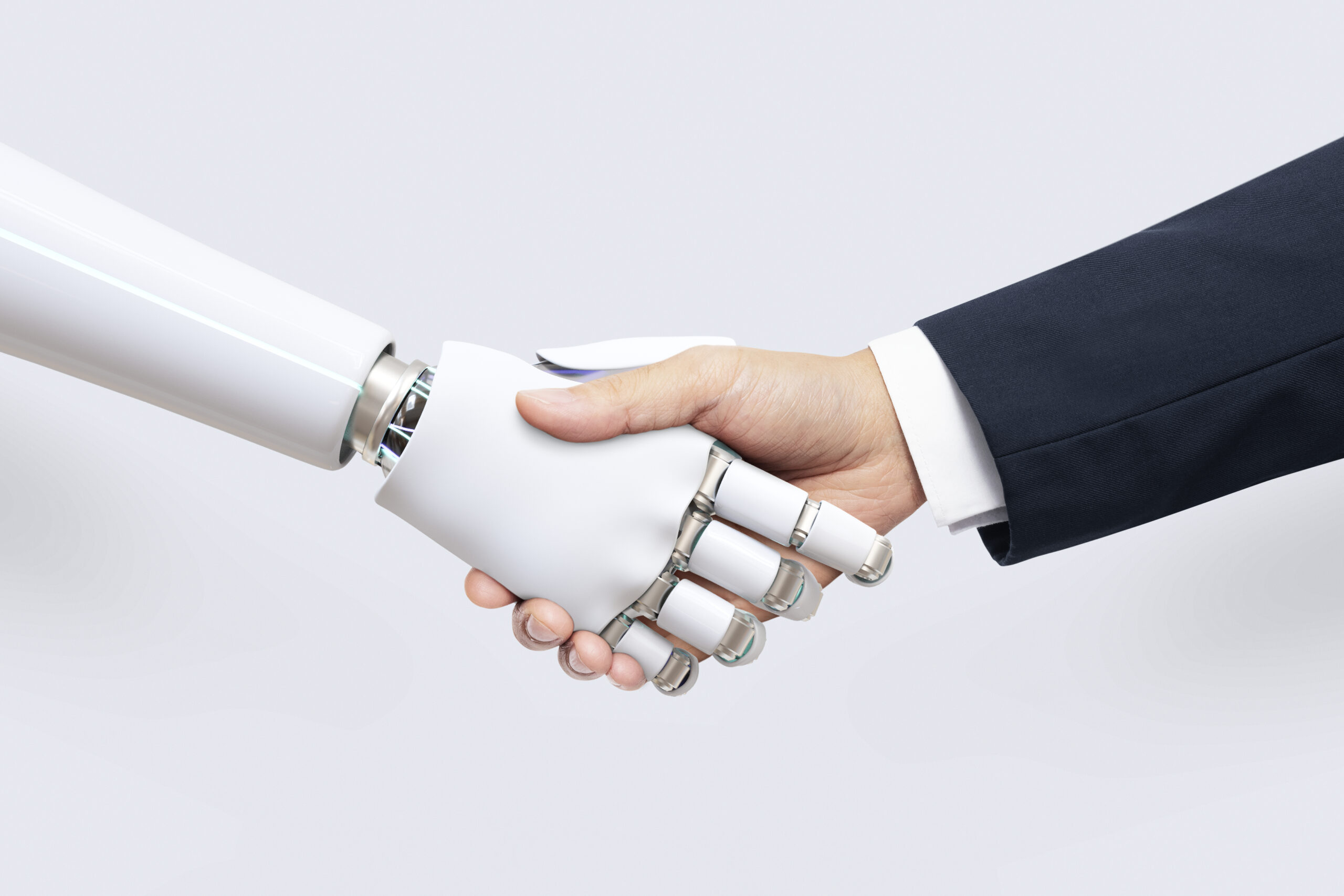 AI background business technology, digital transformation Human and robot shaking hands